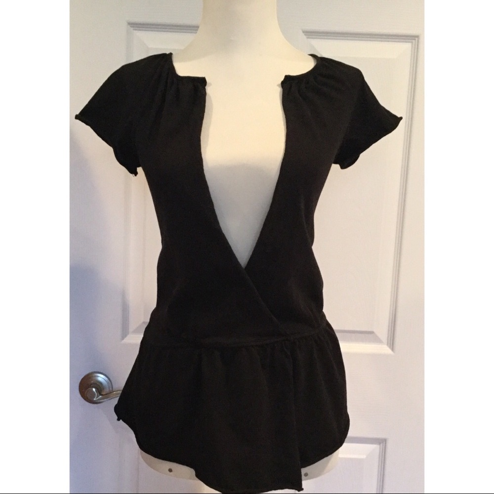 Anthropologie Velvet Black Wrap Top Small S Petite